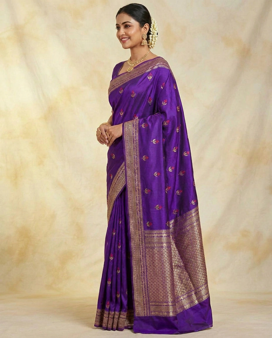 Purple Banarasi Saree in Silk Katan - Rangoli India