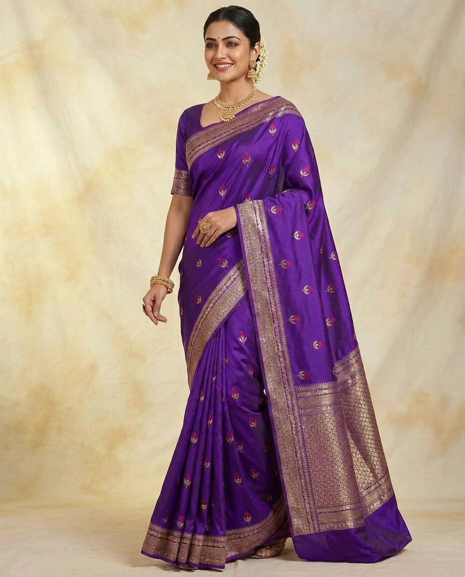 Purple Banarasi Saree in Silk Katan - Rangoli India