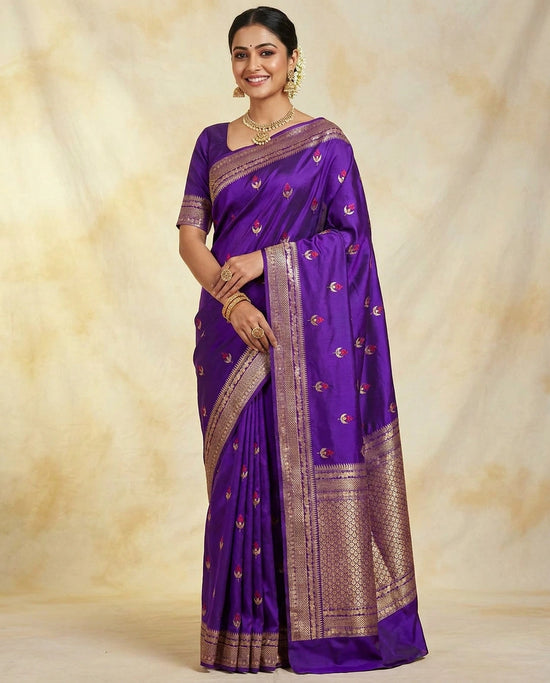 Purple Banarasi Saree in Silk Katan - Rangoli India