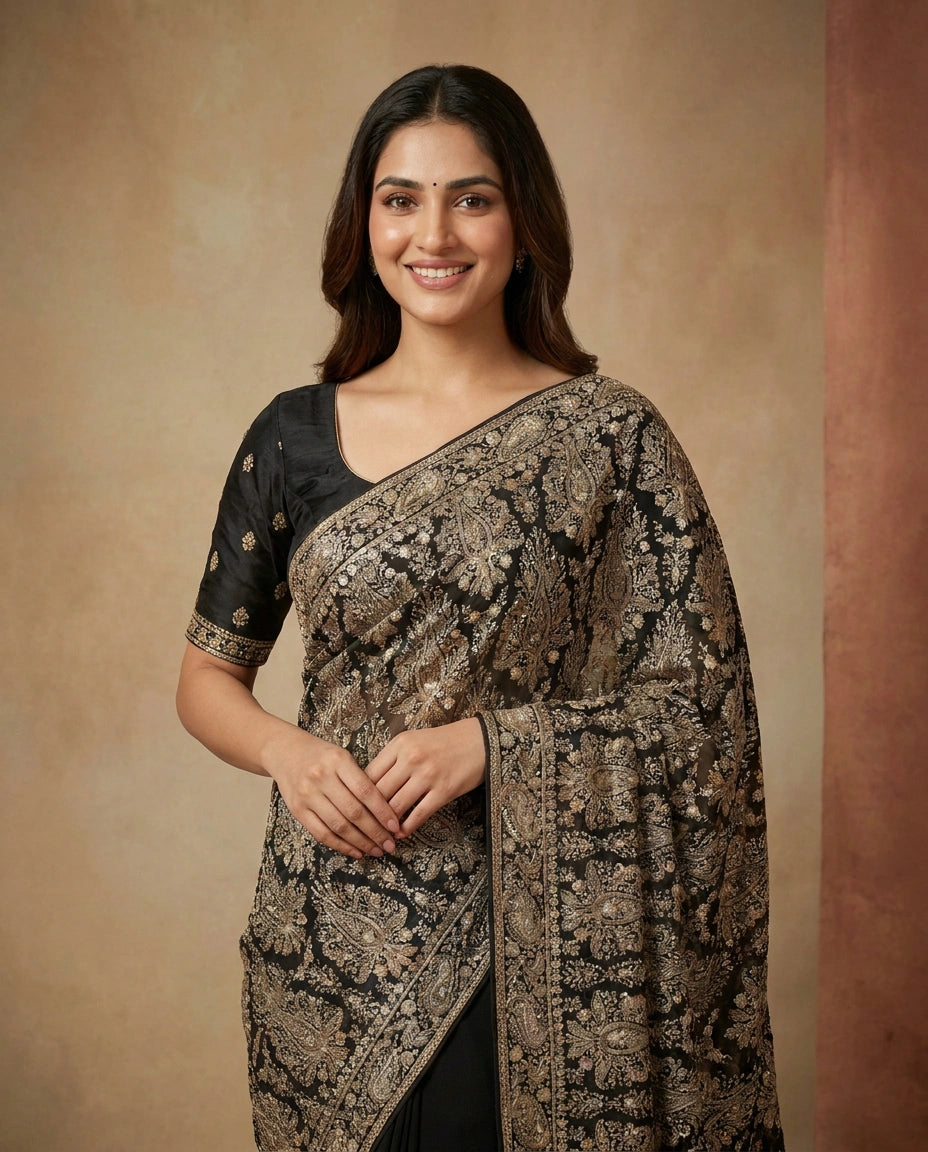 Embroidered Georgette Saree – front