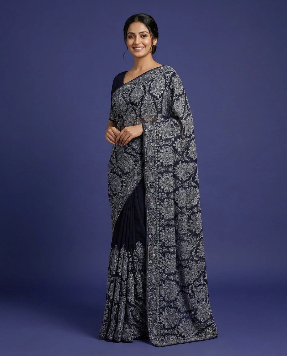 Embroidered Georgette Saree – side view