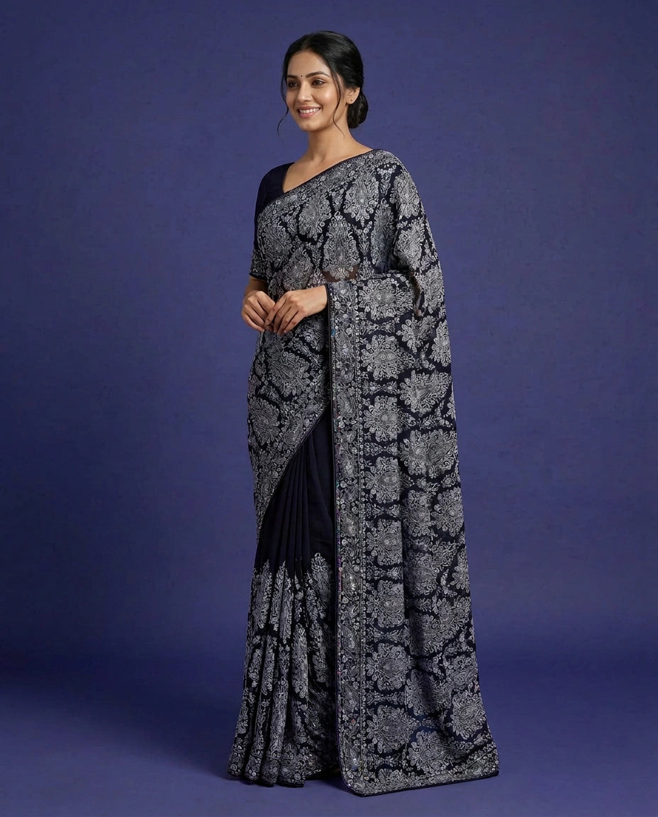Embroidered Georgette Saree – full length