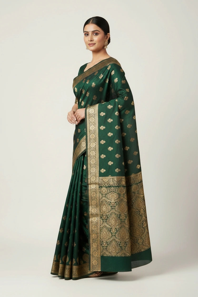 Satin Silk Bridal Banarasi Saree with Royal Bird for Wedding Day