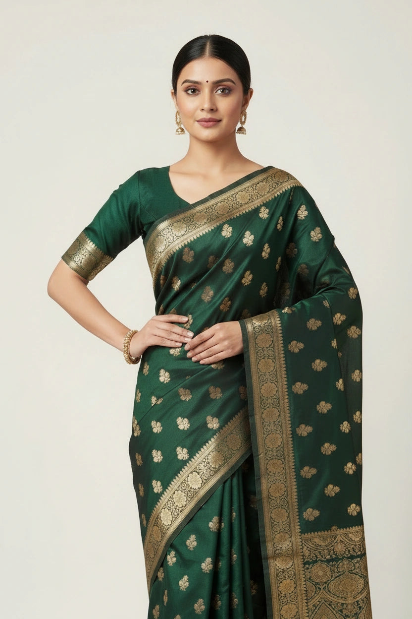 Satin Silk Bridal Banarasi Saree with Royal Bird for Wedding Day