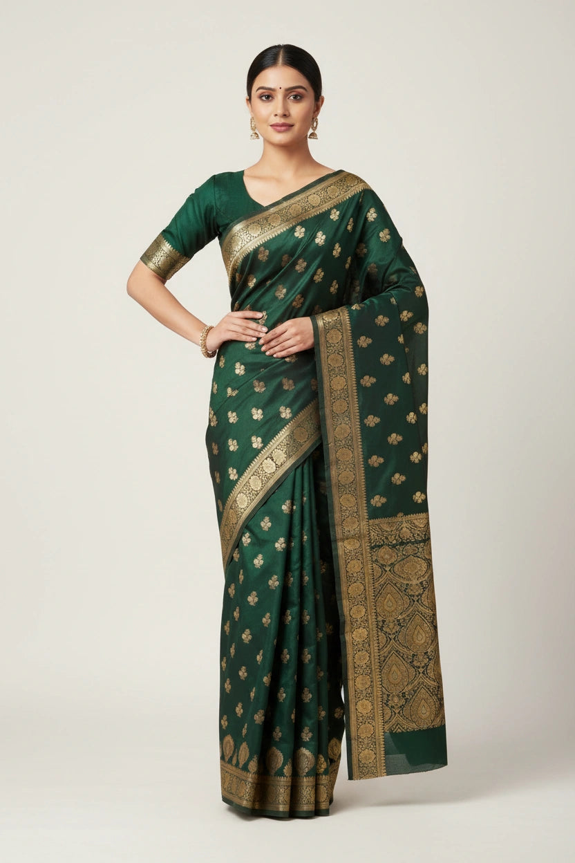 Satin Silk Bridal Banarasi Saree with Royal Bird for Wedding Day
