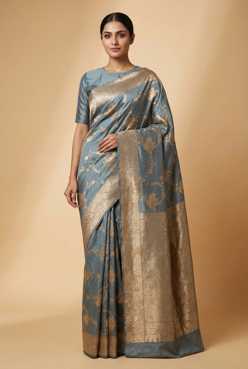 Sky Blue South Weave Silk Saree for Festive and Puja