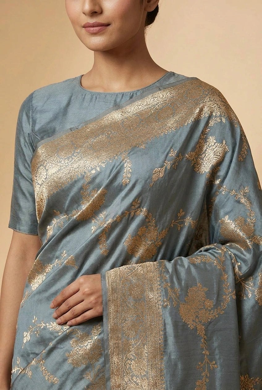 Sky Blue South Weave Silk Saree for Festive and Puja