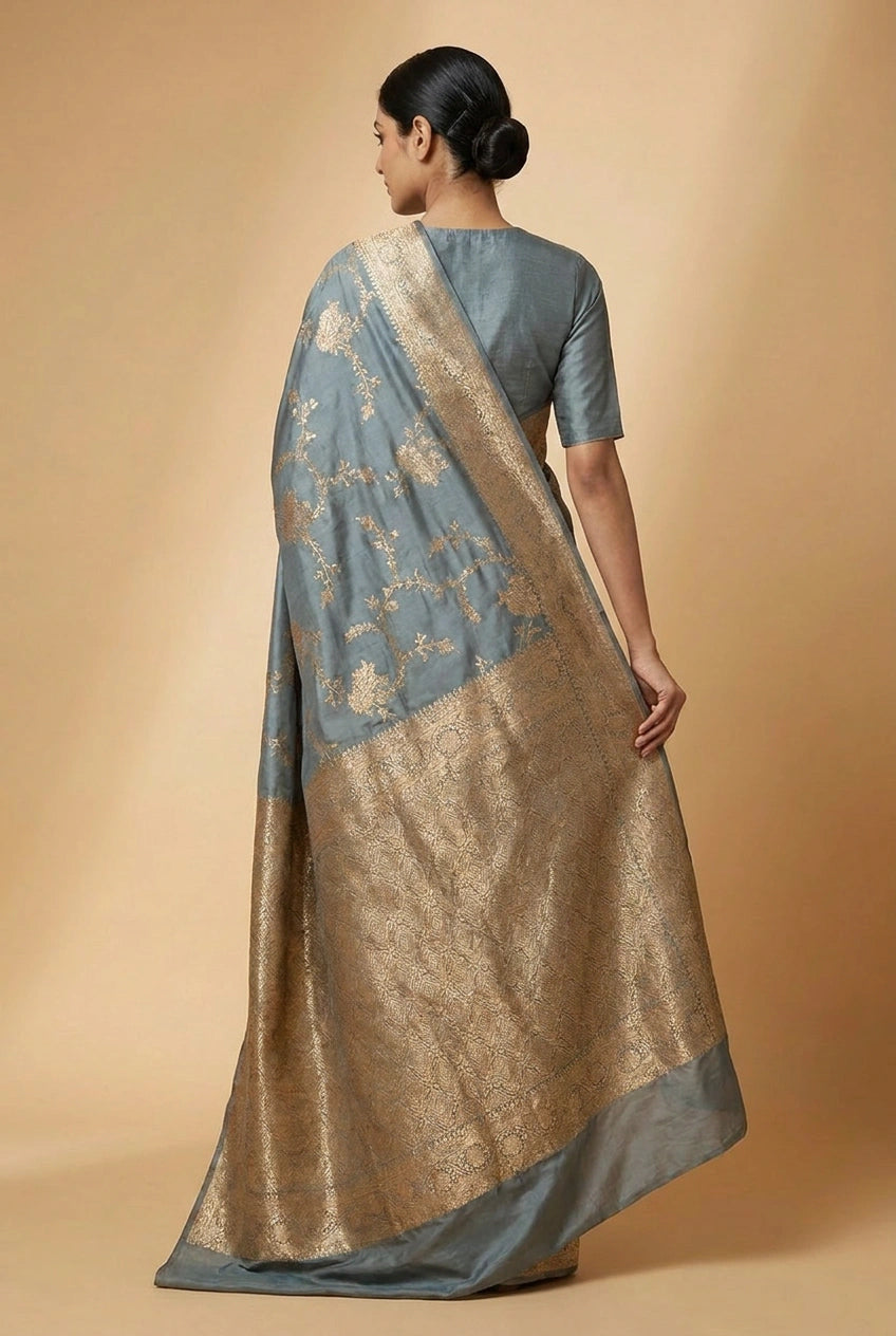 Sky Blue South Weave Silk Saree for Festive and Puja