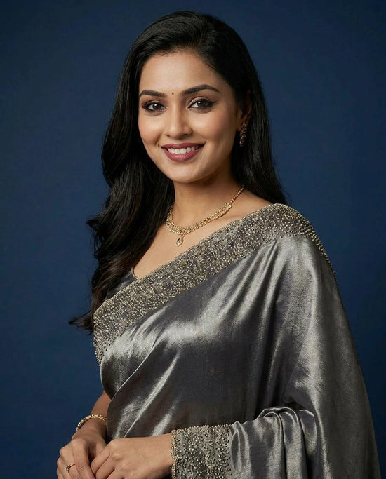 Tissue Embroidered Saree with Sequin and Beaded Detail - Rangoli India