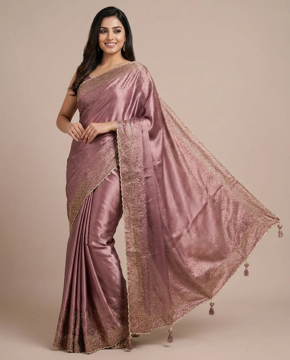 Tissue Embroidered Saree with Sequin and Beaded Detail - Rangoli India