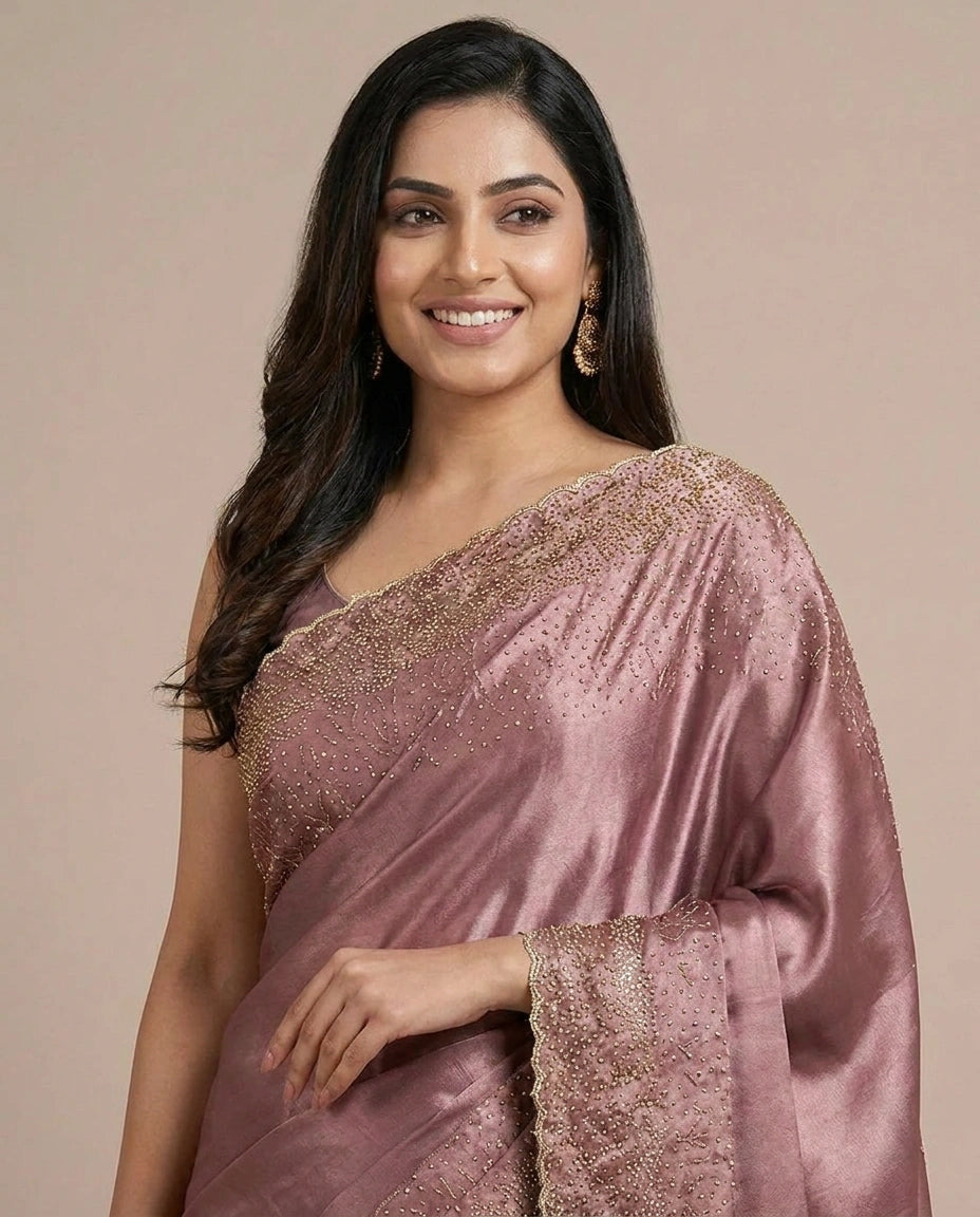 Tissue Embroidered Saree with Sequin and Beaded Detail - Rangoli India
