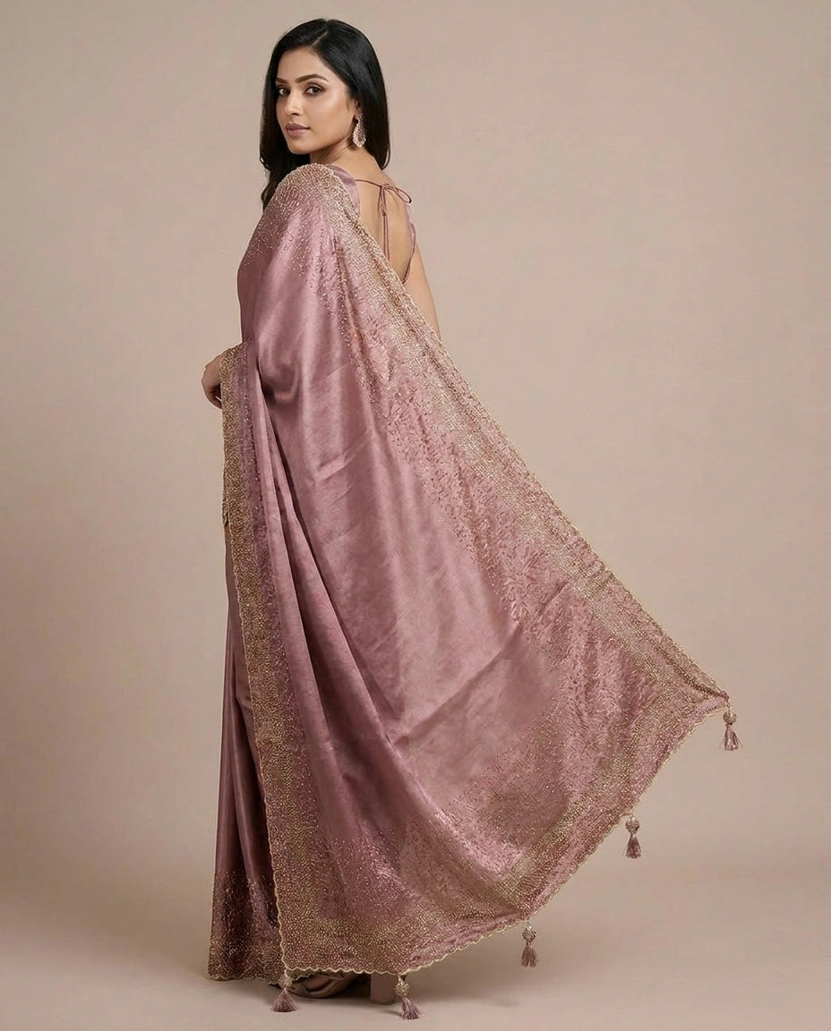 Tissue Embroidered Saree with Sequin and Beaded Detail - Rangoli India