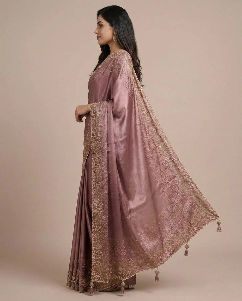 Tissue Embroidered Saree with Sequin and Beaded Detail - Rangoli India