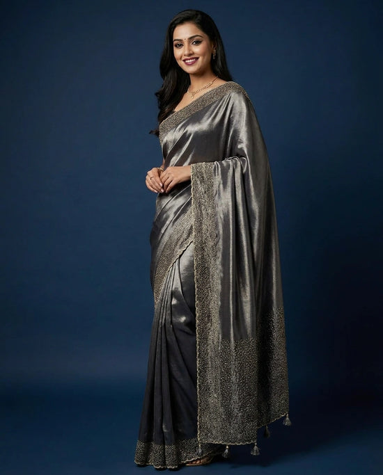 Tissue Embroidered Saree with Sequin and Beaded Detail - Rangoli India
