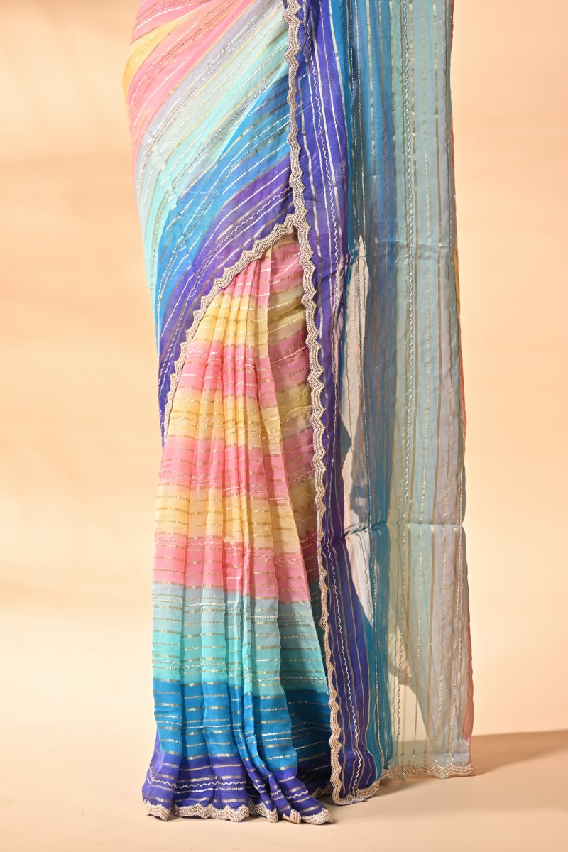 Peacock Blue Designer Organza Saree