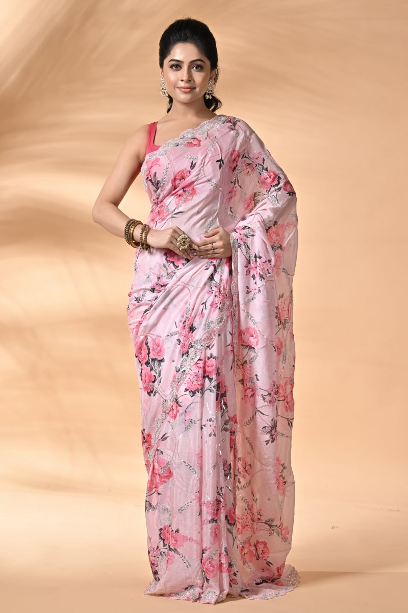Pink Embroidery Saree