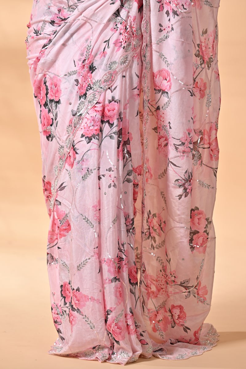 Pink Embroidery Saree