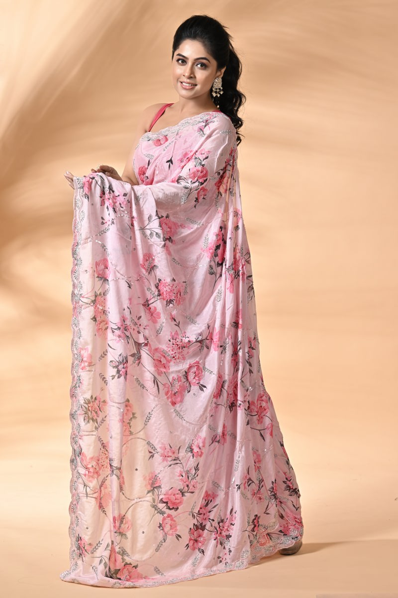Pink Embroidery Saree