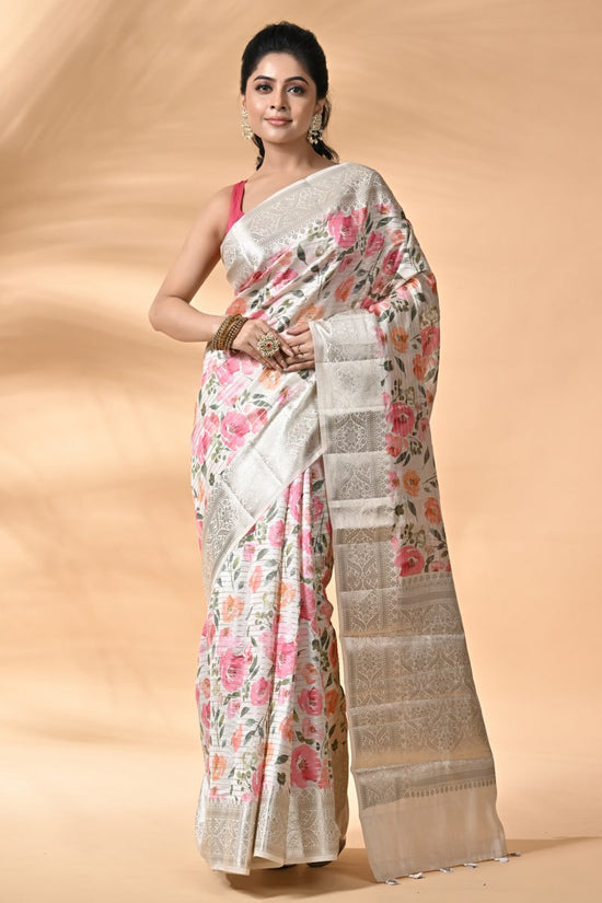 Off White Chiniya Silk Saree