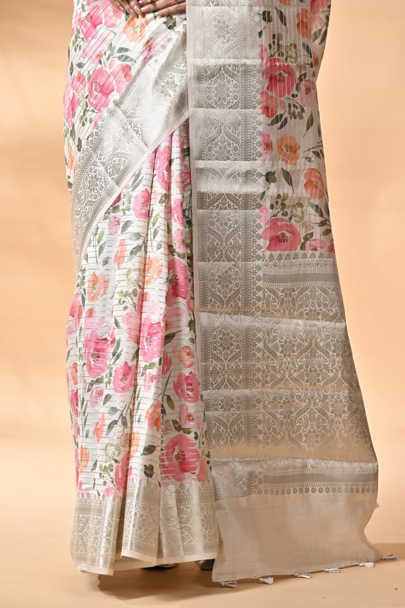 Off White Chiniya Silk Saree