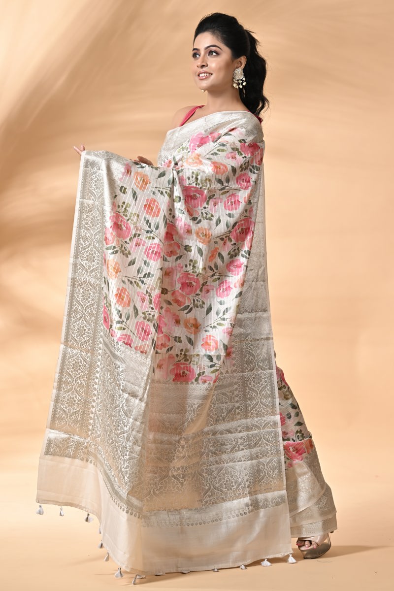 Off White Chiniya Silk Saree