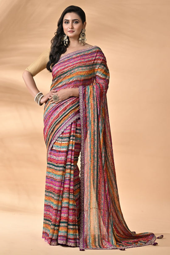 Rani Georgette Embroidery Saree - georgette Indian ethnic wear by Rangoli