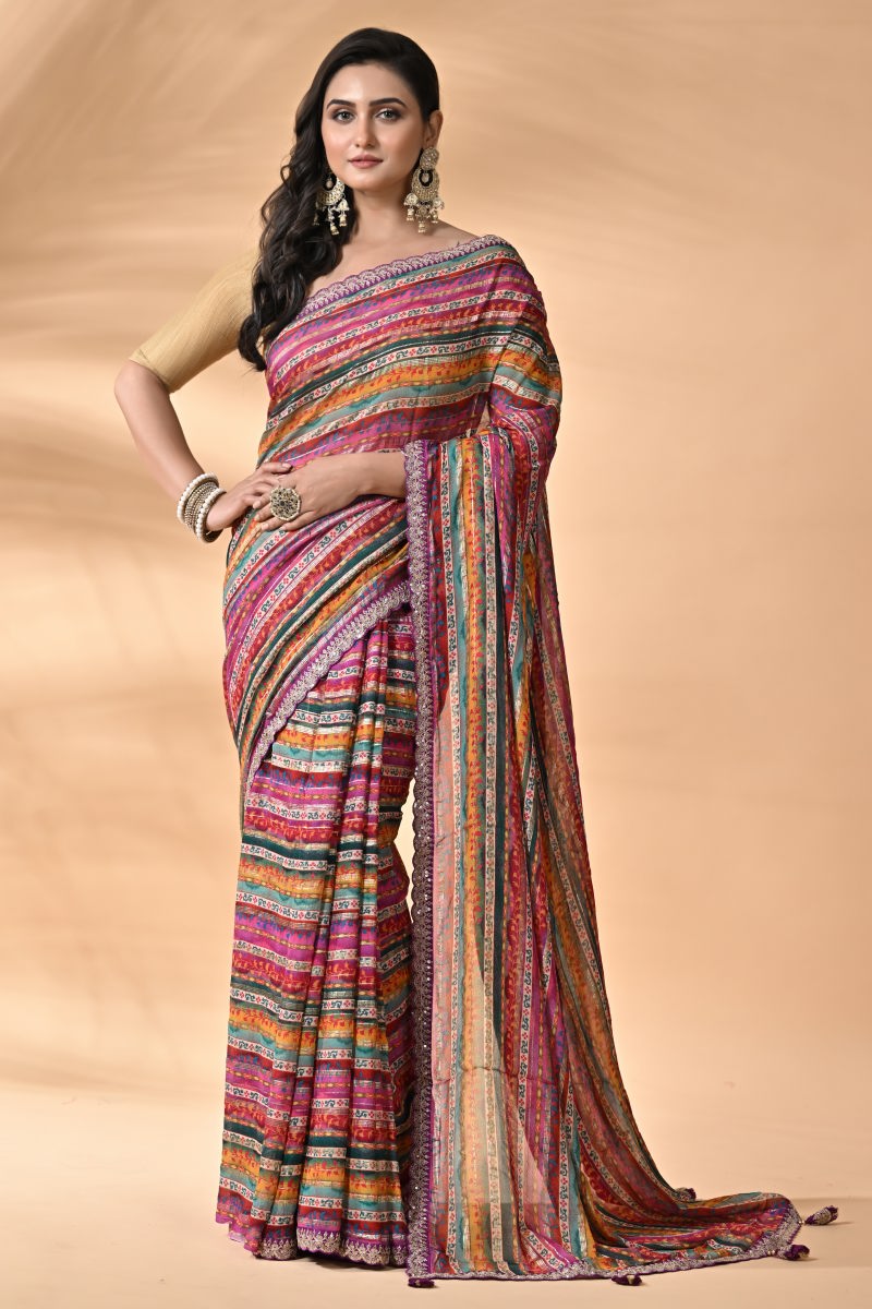 Rani Georgette Embroidery Saree