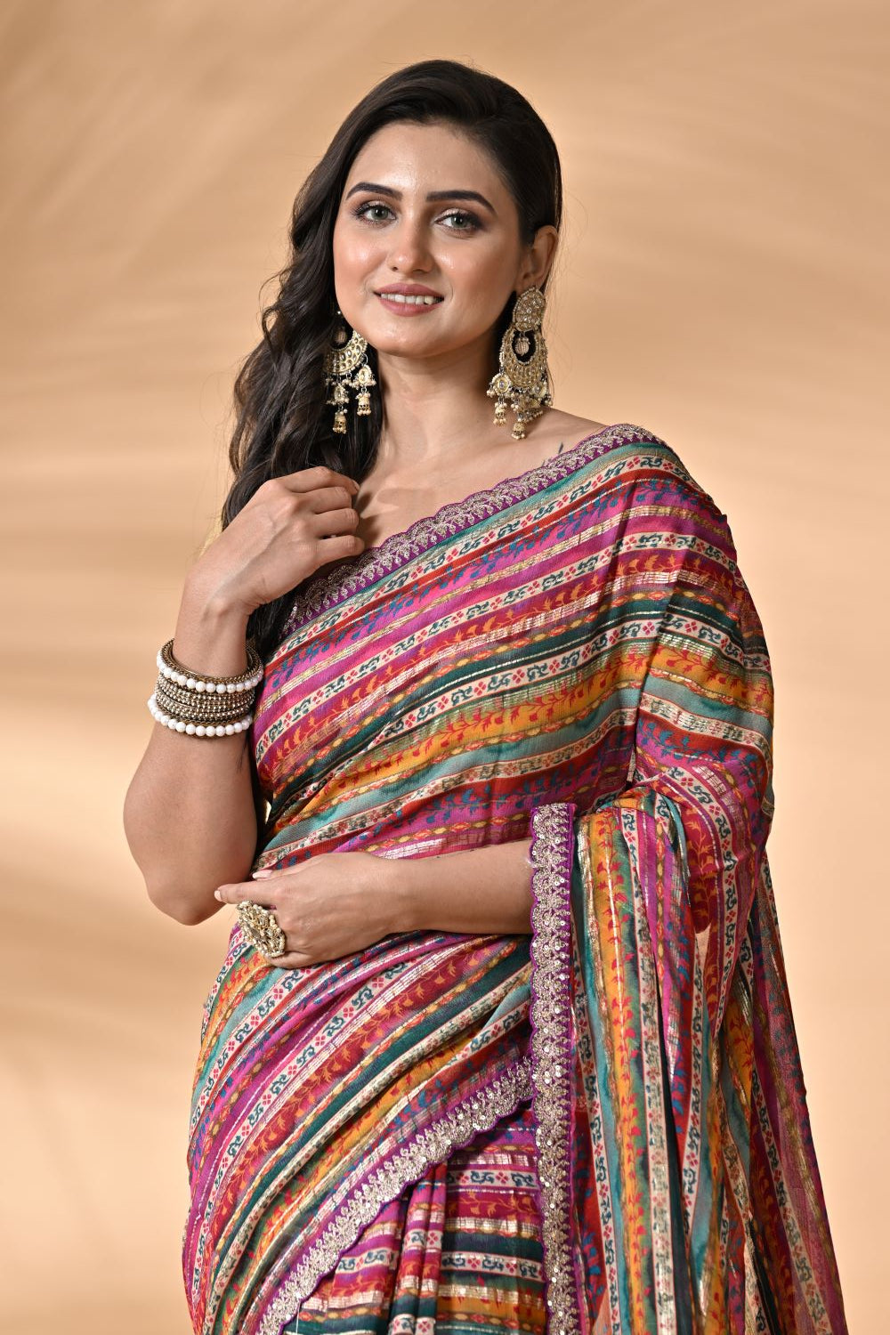 Rani Georgette Embroidery Saree