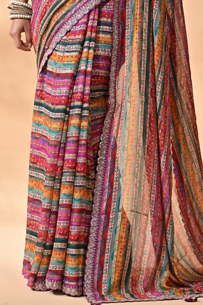 Rani Georgette Embroidery Saree