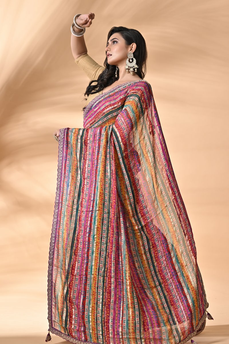 Rani Georgette Embroidery Saree