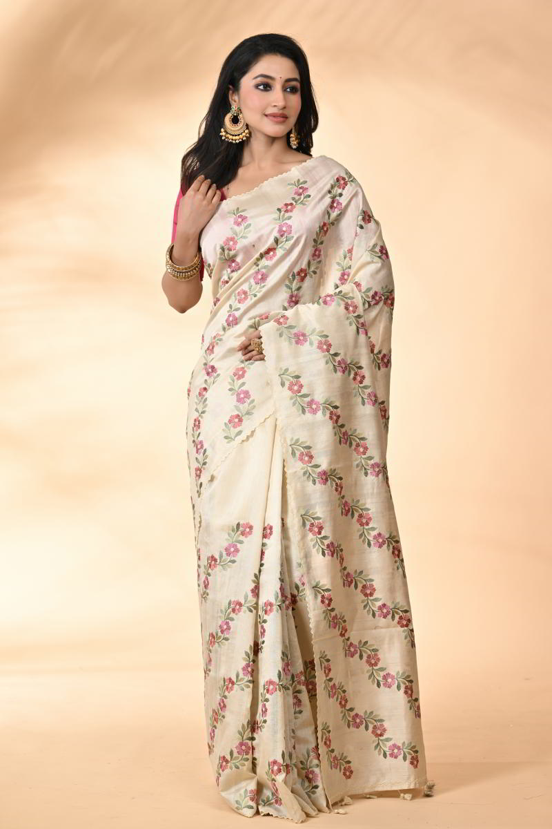 Sand Beige Tussar Silk Saree