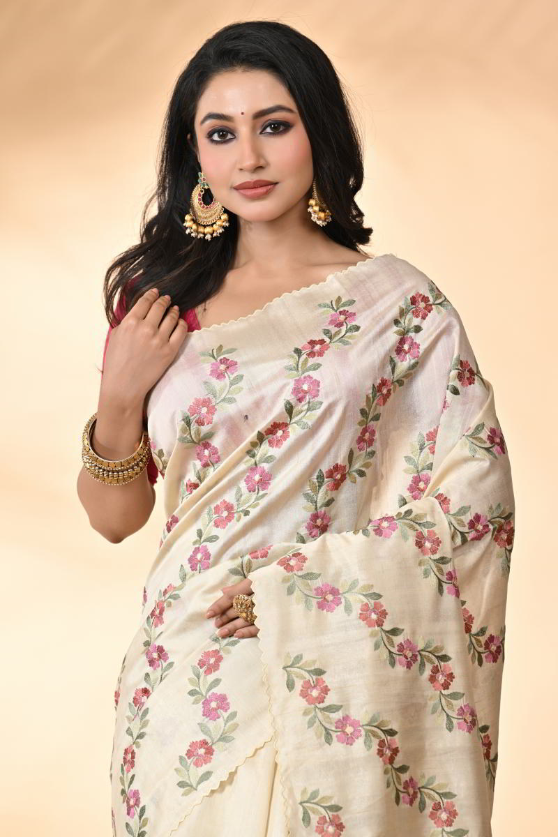 Sand Beige Tussar Silk Saree