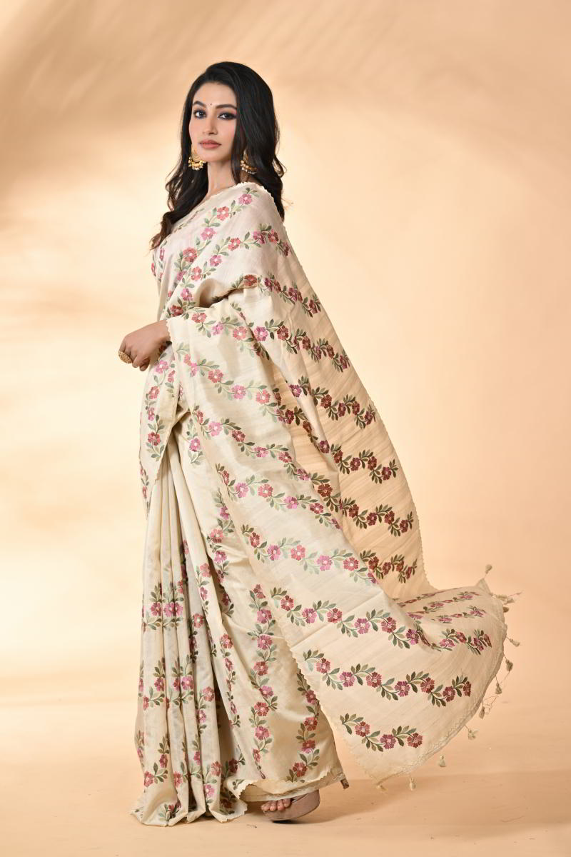 Sand Beige Tussar Silk Saree