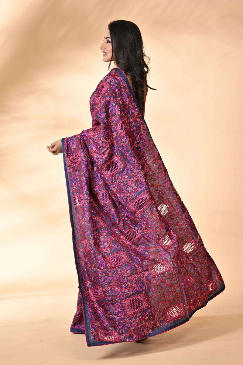Navy Blue Tussar Silk Saree
