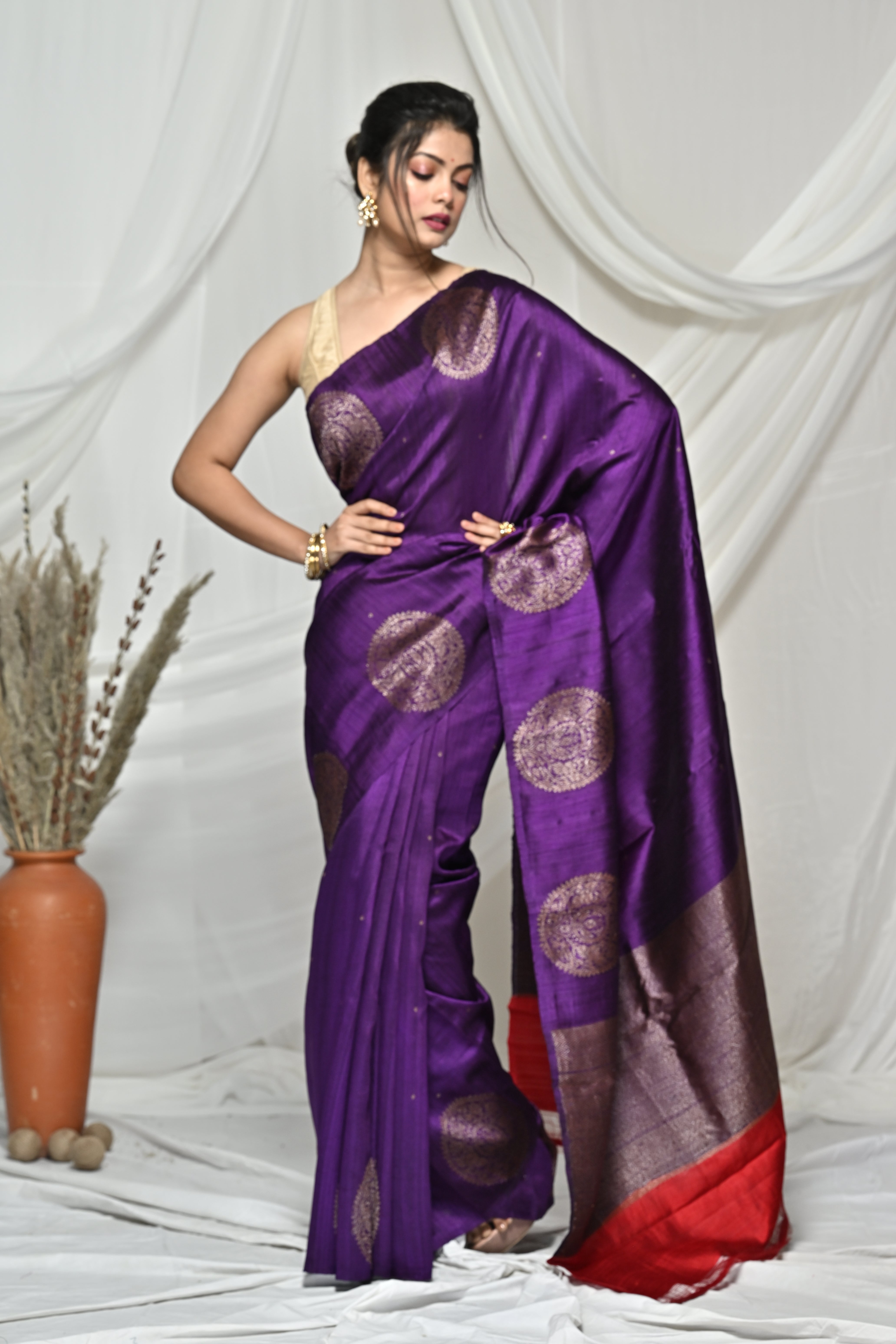Flawless Purple Raw Silk Banarsi Saree