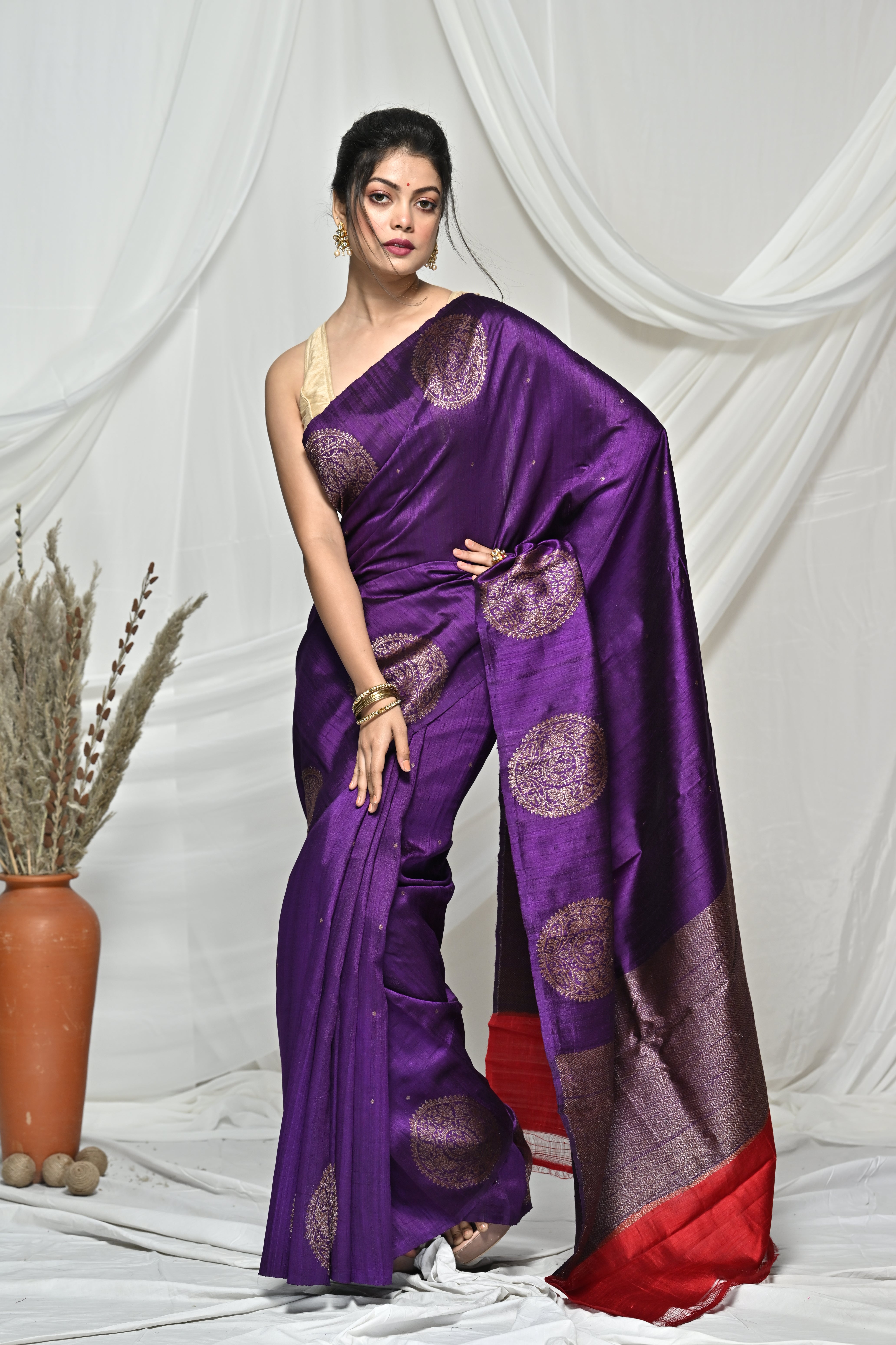 Flawless Purple Raw Silk Banarsi Saree