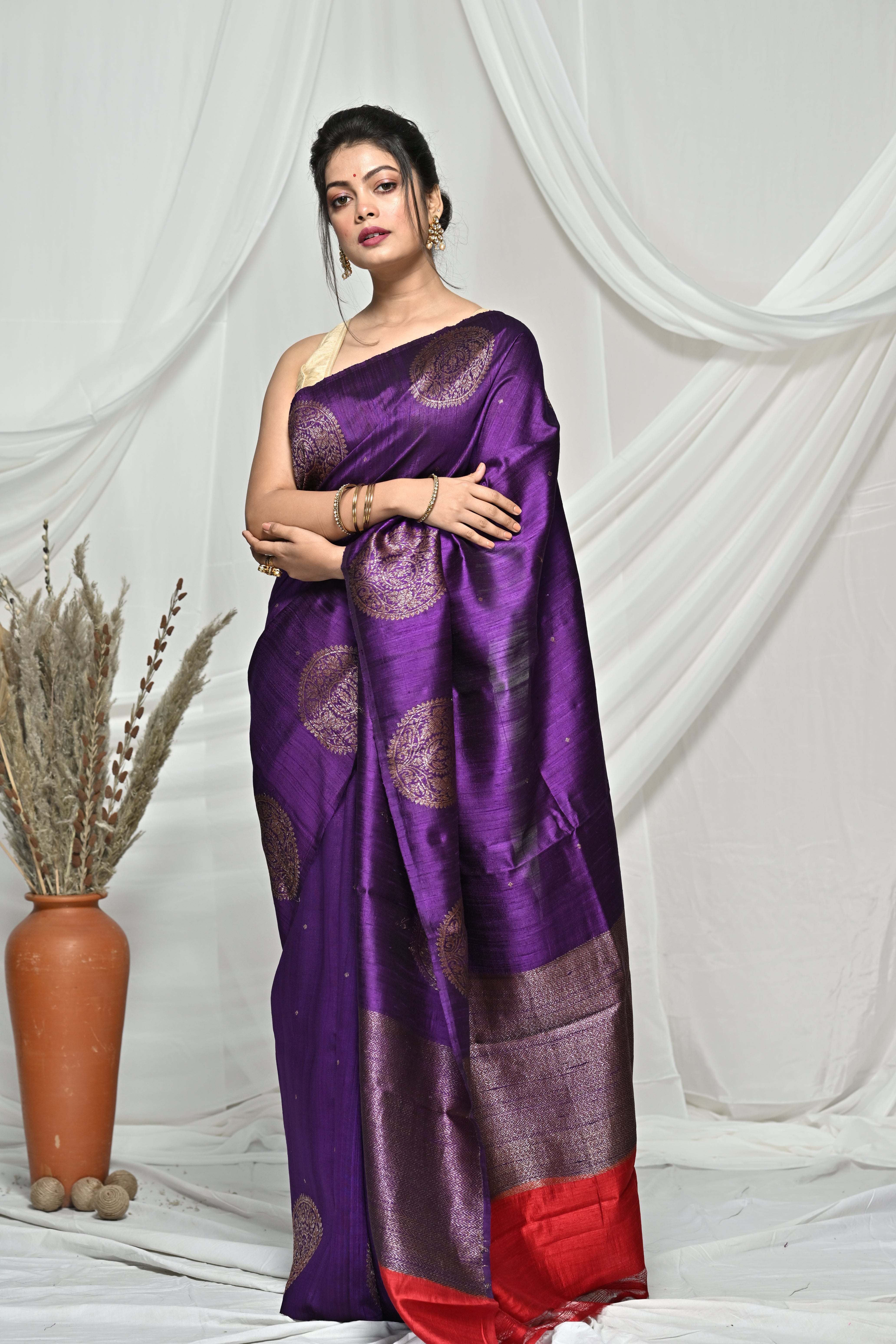 Flawless Purple Raw Silk Banarsi Saree