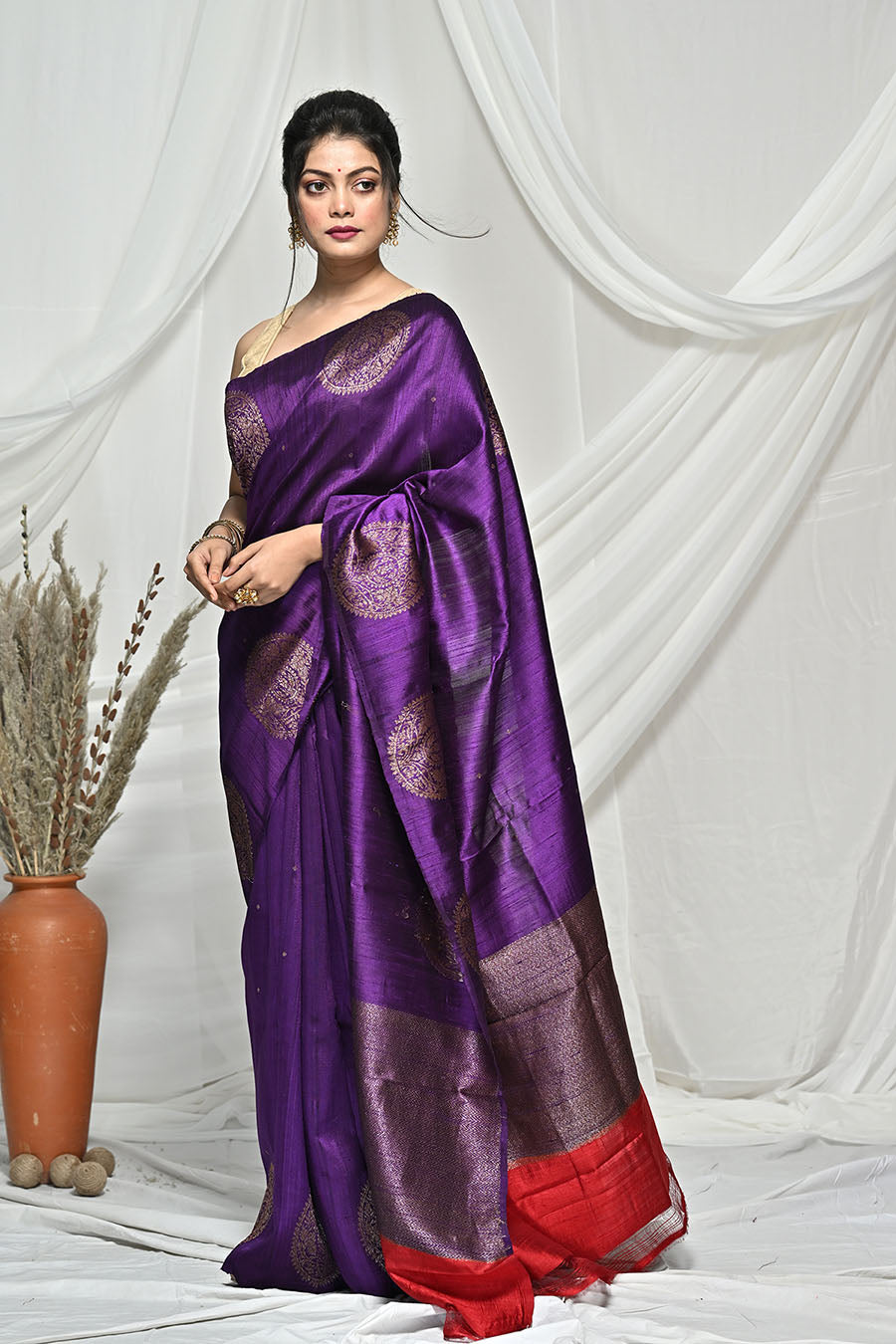 Flawless Purple Raw Silk Banarsi Saree