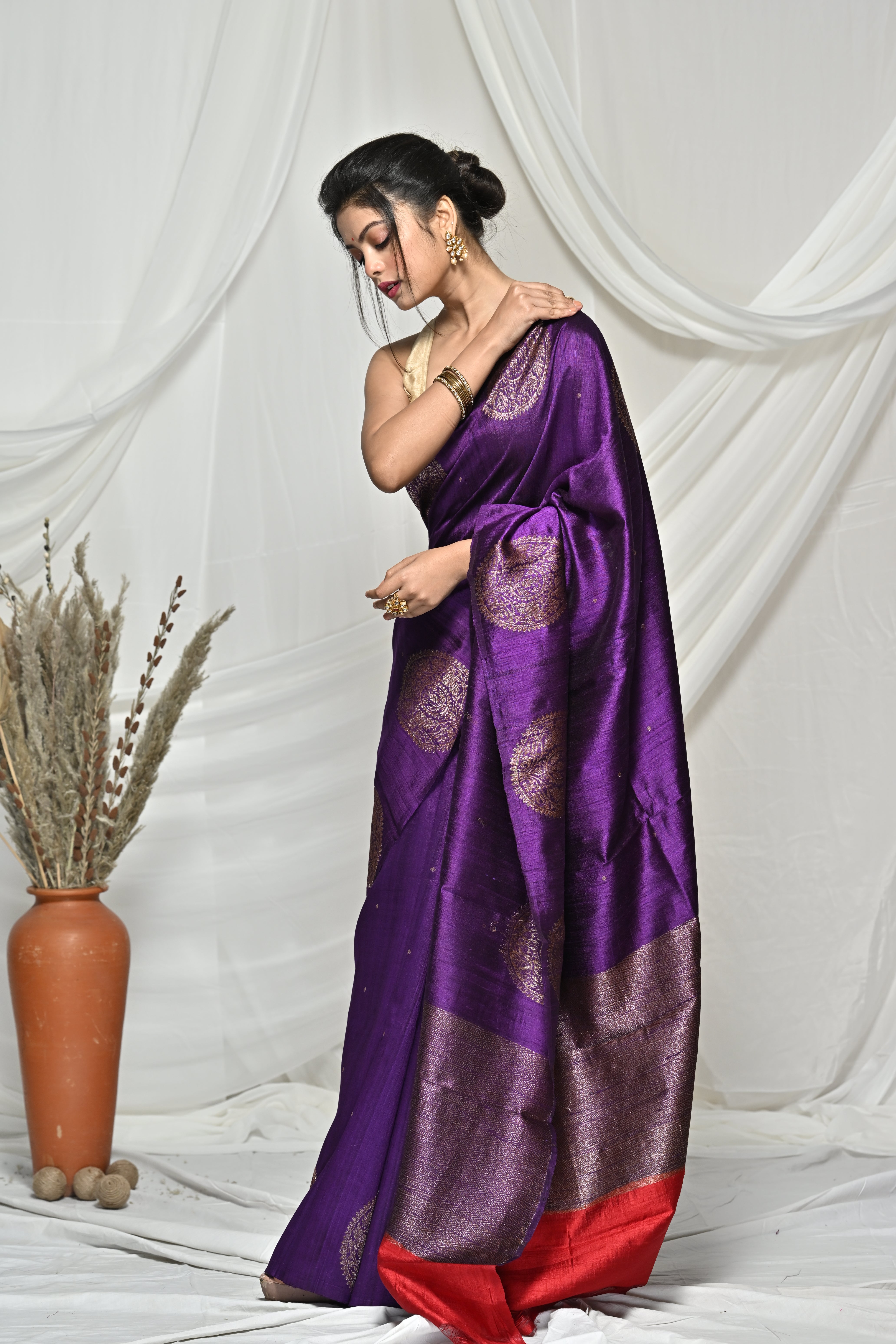 Flawless Purple Raw Silk Banarsi Saree