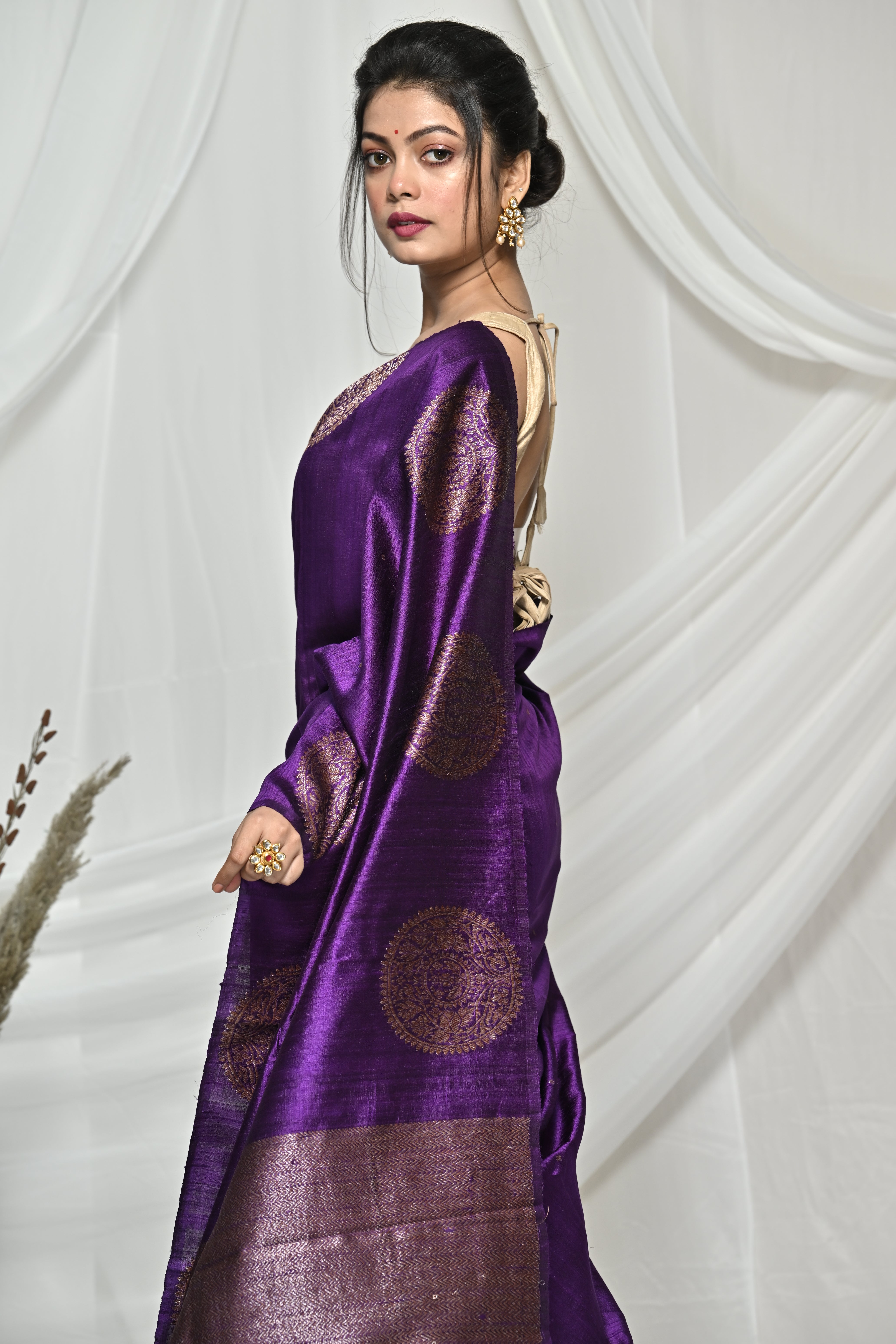 Flawless Purple Raw Silk Banarsi Saree