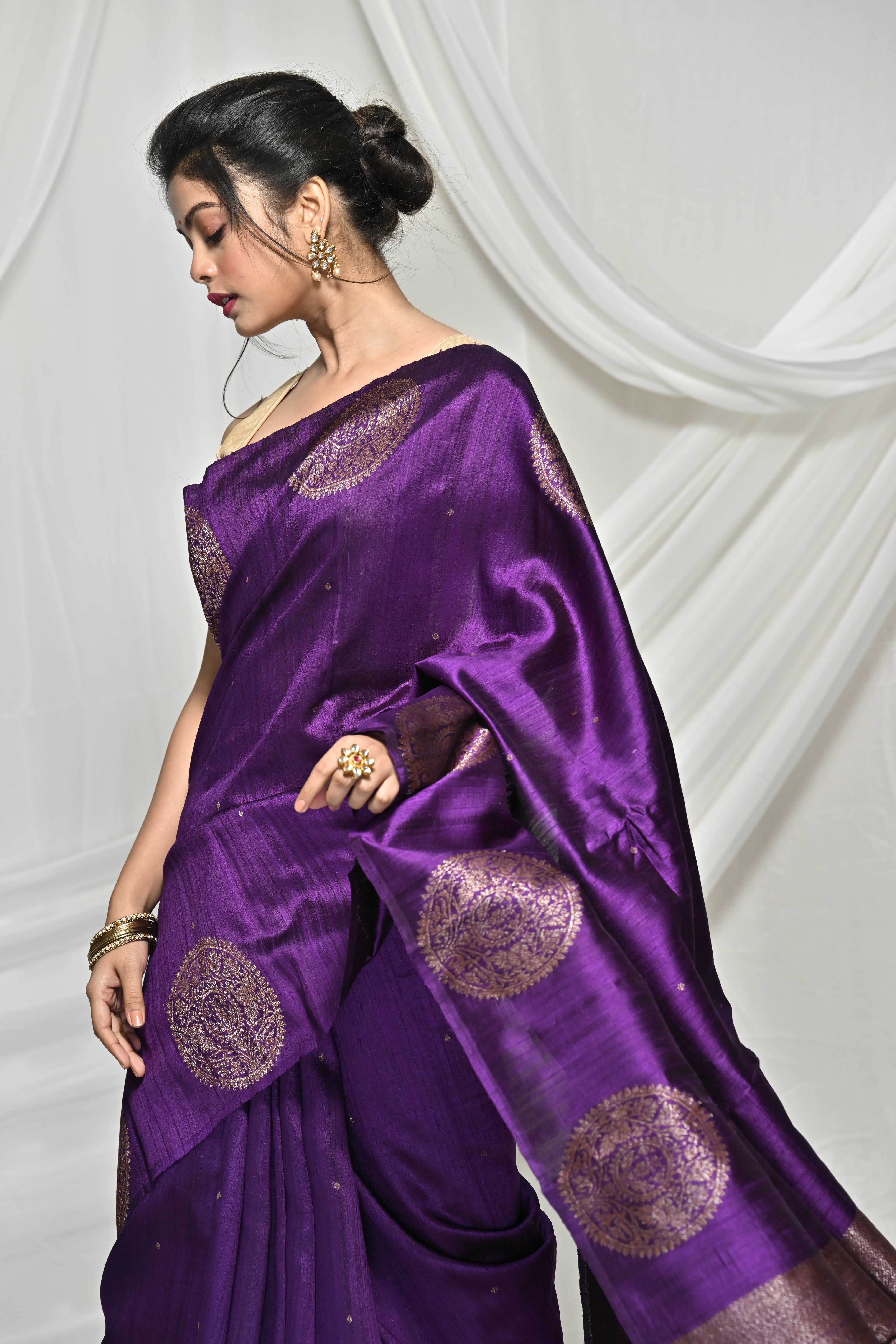 Flawless Purple Raw Silk Banarsi Saree