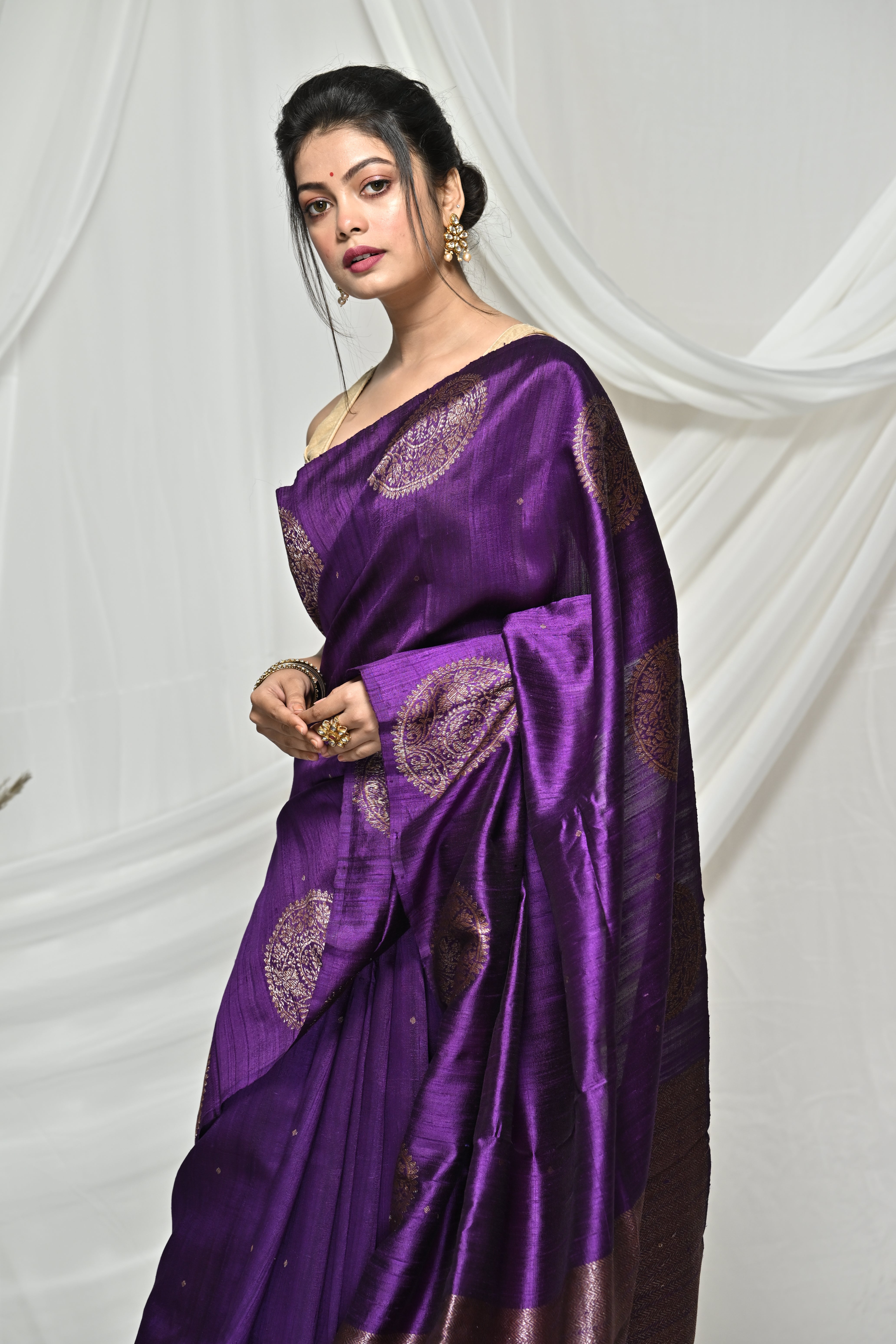 Flawless Purple Raw Silk Banarsi Saree