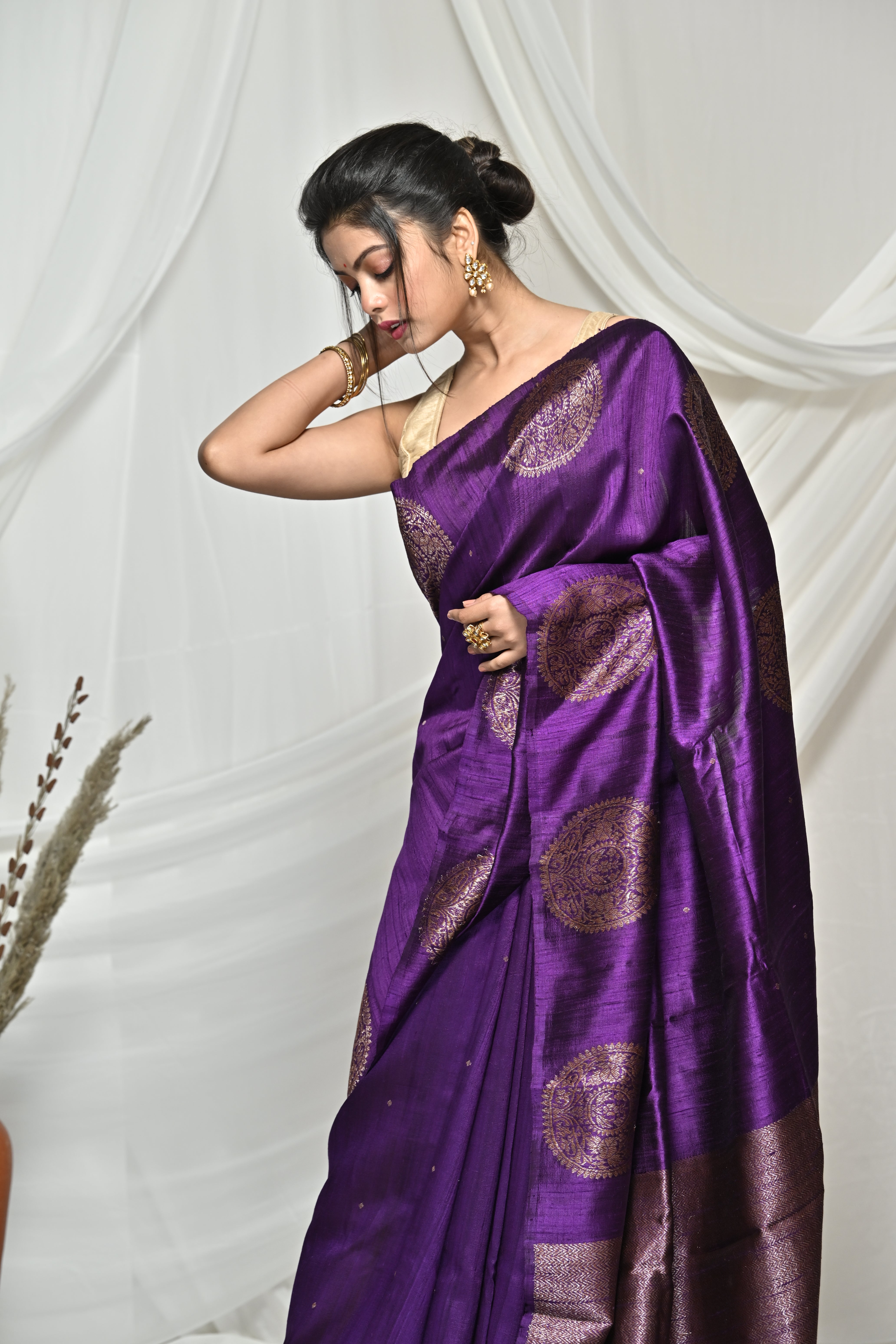 Flawless Purple Raw Silk Banarsi Saree