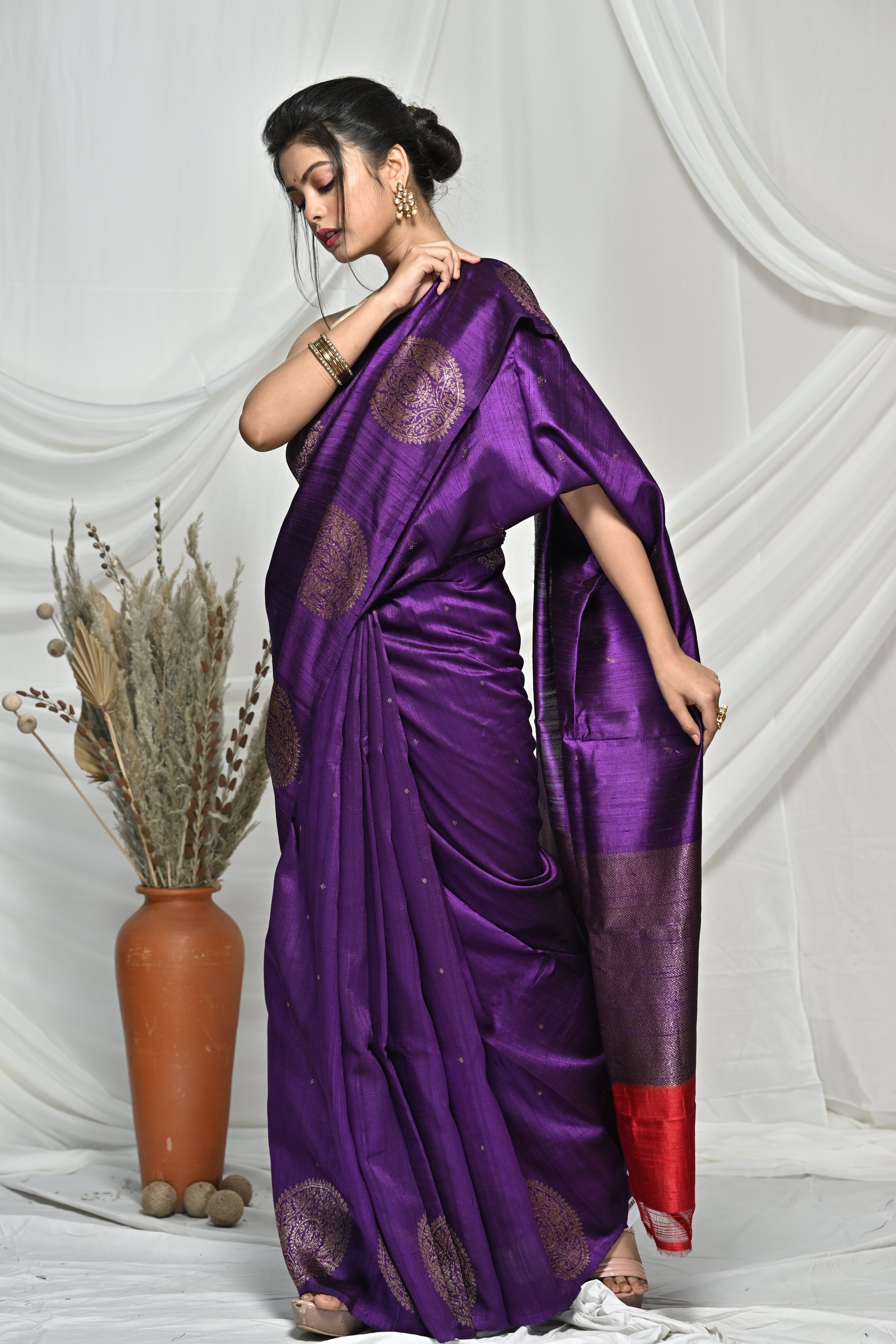 Flawless Purple Raw Silk Banarsi Saree