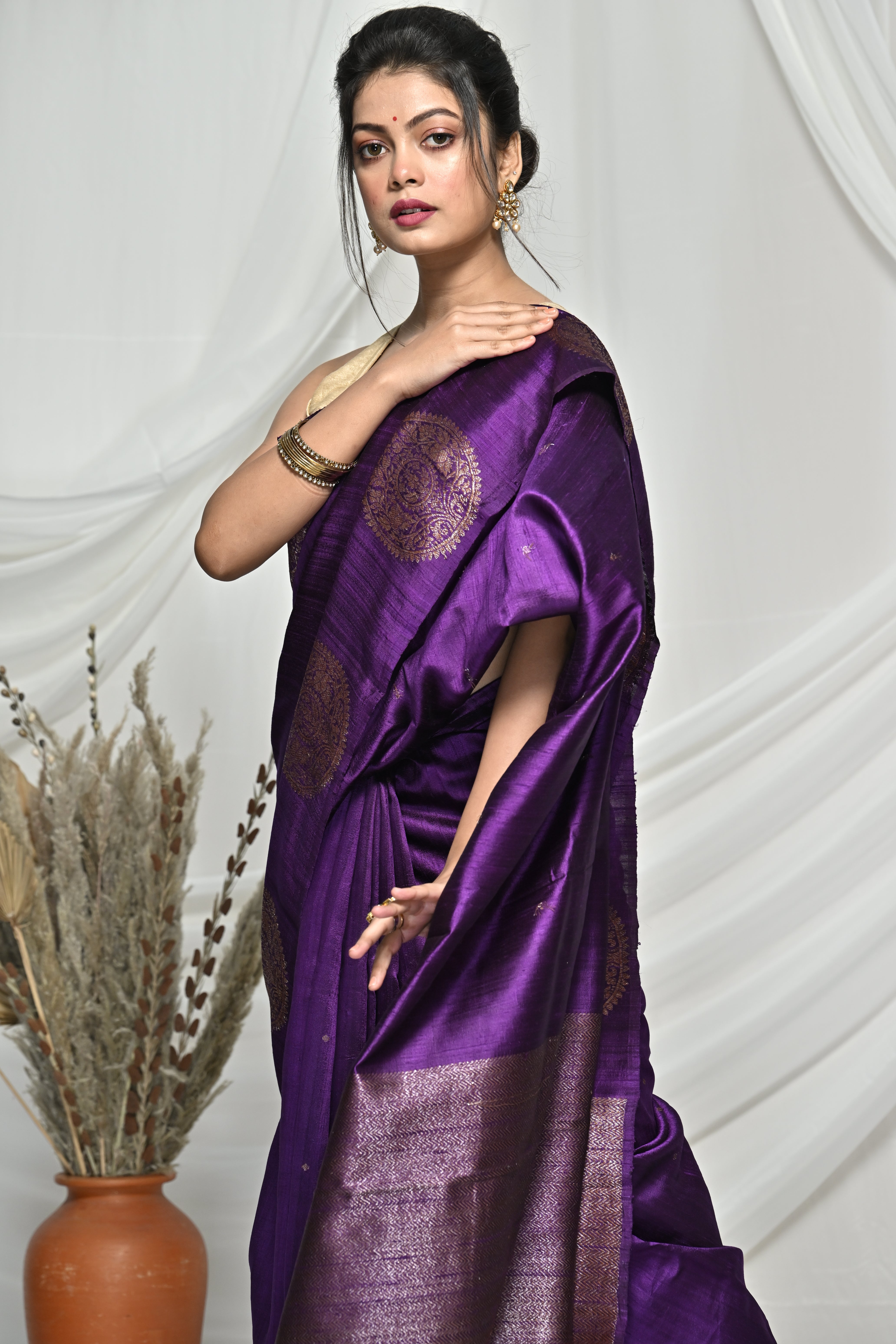 Flawless Purple Raw Silk Banarsi Saree