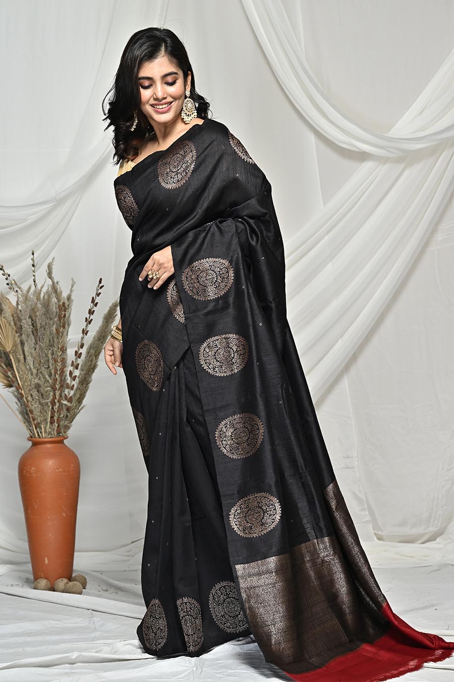 Flawless Black Raw Silk Banarsi Saree