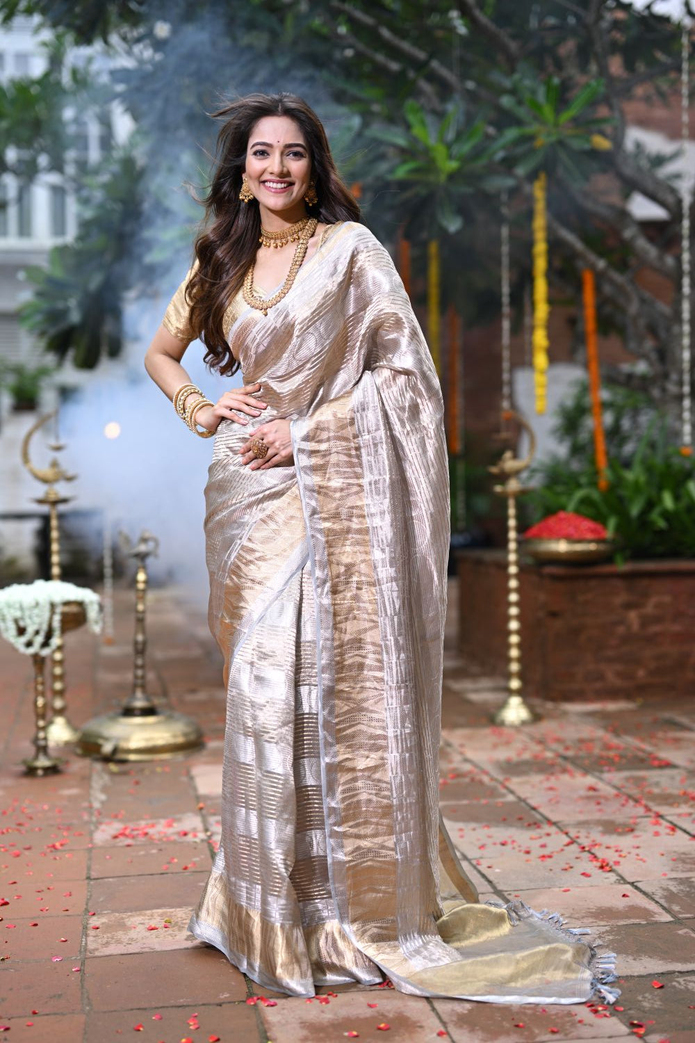 Golden Tissue Saree with Elegant Sheen