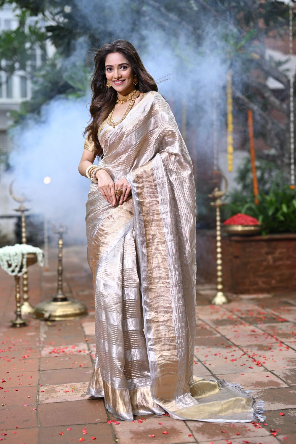 Golden Tissue Saree with Elegant Sheen