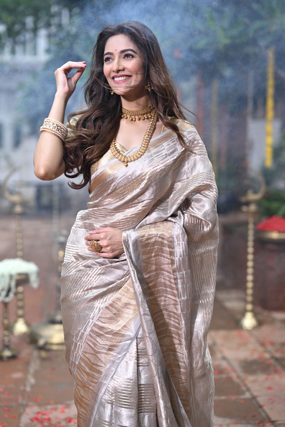 Golden Tissue Saree with Elegant Sheen
