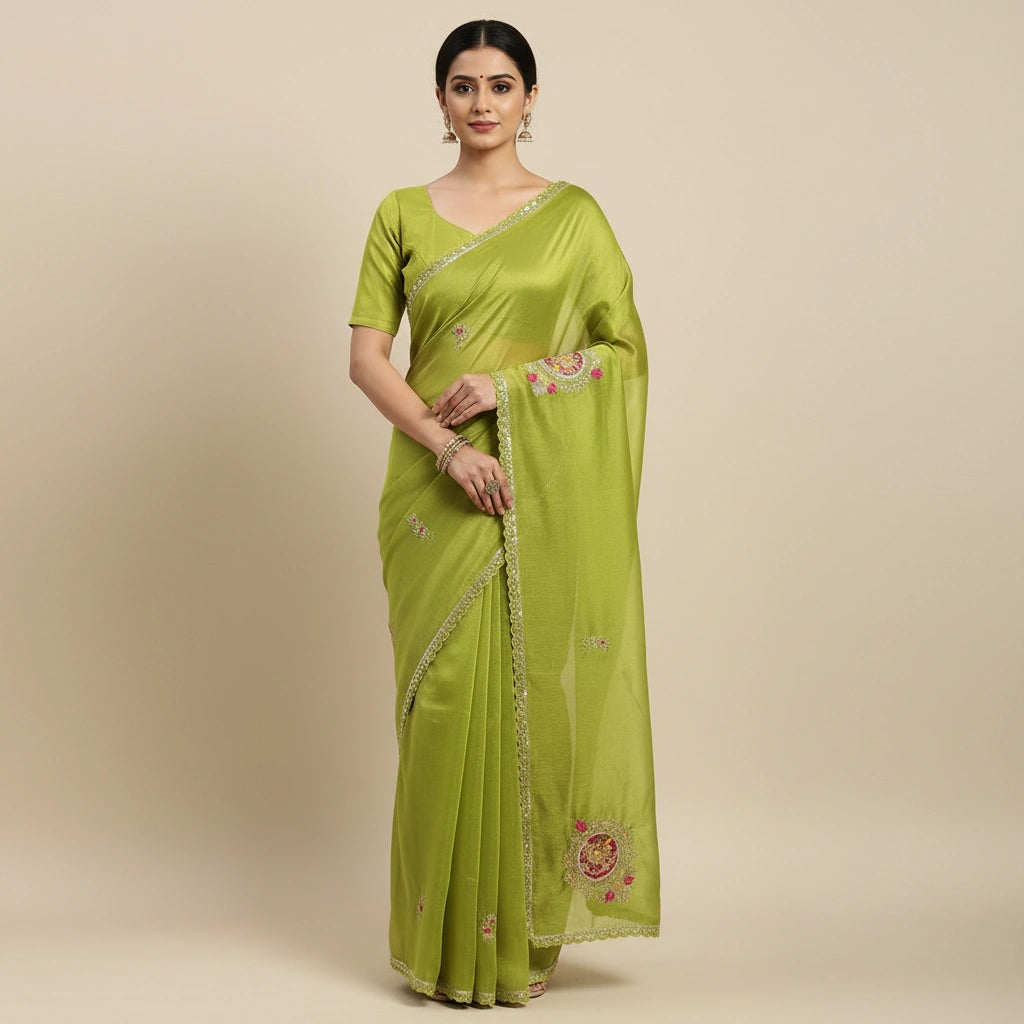 Classic Embroidered Saree With Designer Blouse